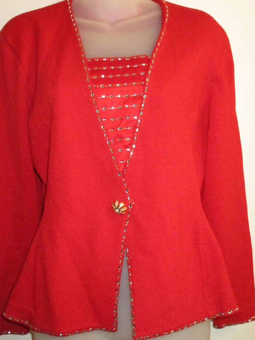Vintage Marie Gray 6 Best International Sweater Top True Red Rhinestone Crystal
